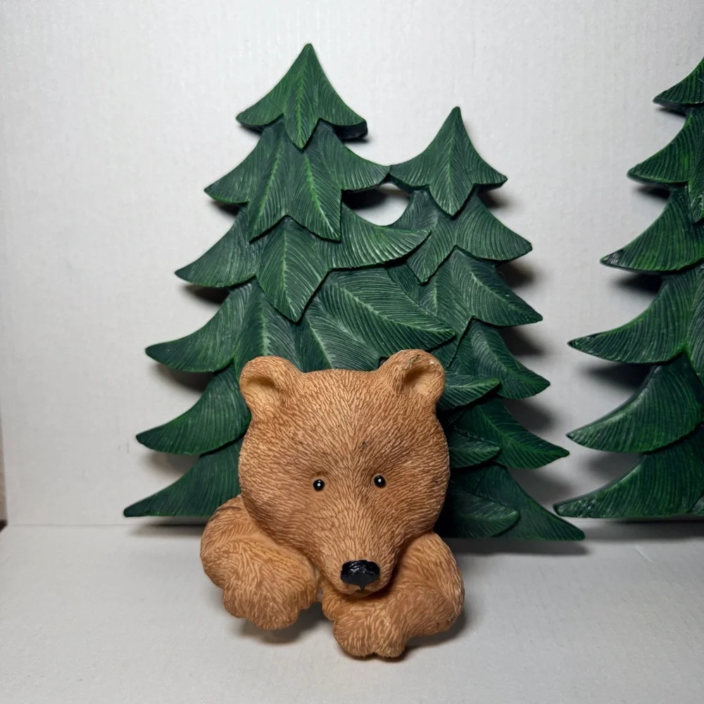*2* Brown Bear Tree Bath Towel Holder Nursery Wall Hook Rustic Woodland Decor